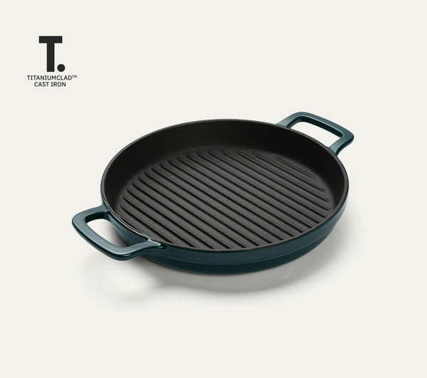 TitaniumClad™ Cast Iron Grill Pan 27cm - Teal