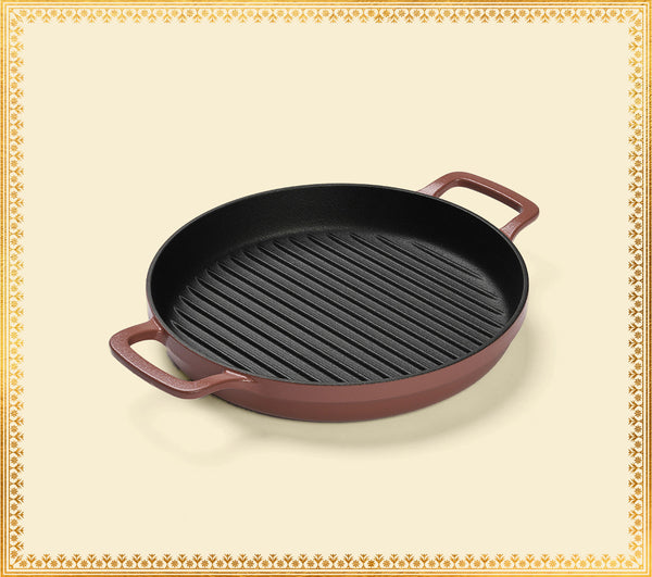 Pre-Seasoned Cast Iron Grill Pan 27cm - Jaipur Terracotta