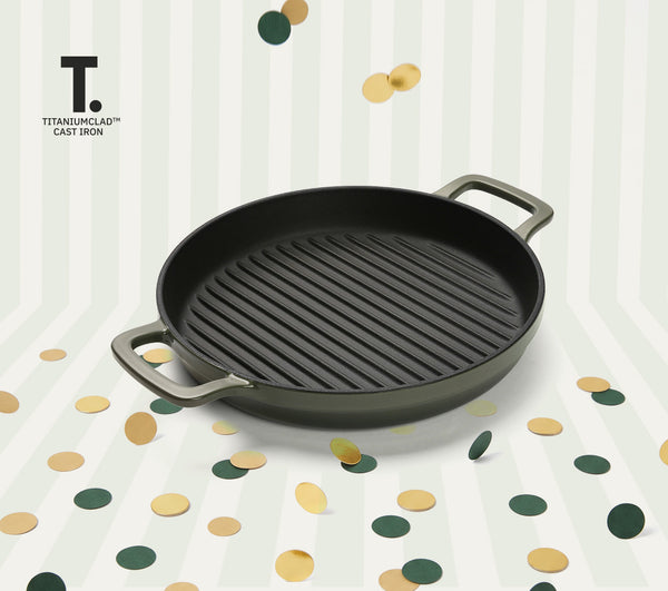 TitaniumClad™ Cast Iron Grill Pan 27cm - Sage
