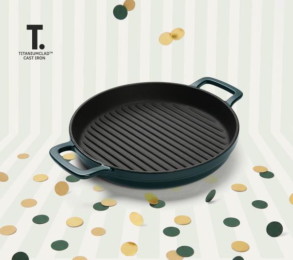 TitaniumClad™ Cast Iron Grill Pan 27cm - Teal