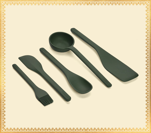 Set of 5 (Ladle, Brush, Flip, Stir, Scrape) - Coorg Green