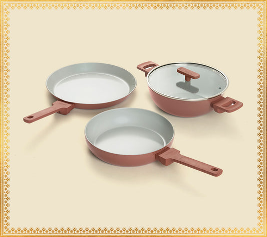 Everyday Cookware Trio with glass lid - Jaipur Terracotta