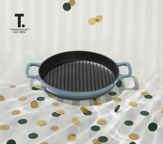 TitaniumClad™  Cast Iron Grill Pan 27cm - Ocean