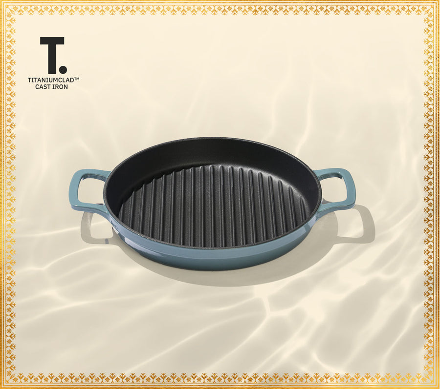 TitaniumClad™  Cast Iron Grill Pan 27cm - Ocean