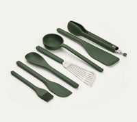 Set of 7 (Ladle, Brush, Flip, Stir, Scrape, Tong, Fish Spatula) - Coorg Green
