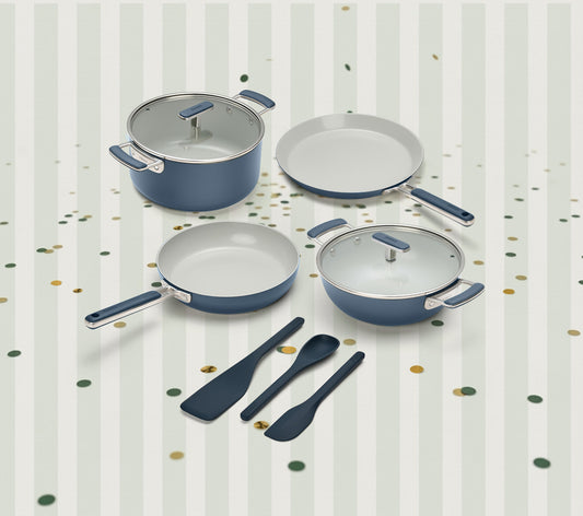 Complete Cookware Set (4-Piece) with glass lid - Nilgiri Blue