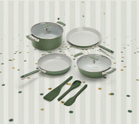 Set of 4  -Frypan, Kadai, Dosa Pan, Dutch Oven + SS handle + 2 Glass lid
