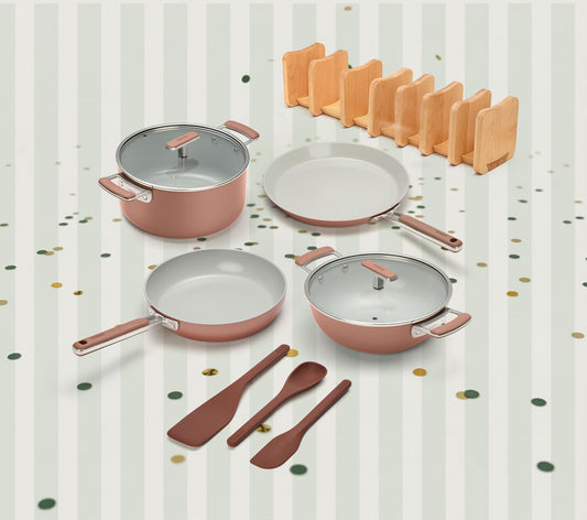 Complete Cookware Set with storage (4-Piece) with glass lid - Jaipur Terracotta
