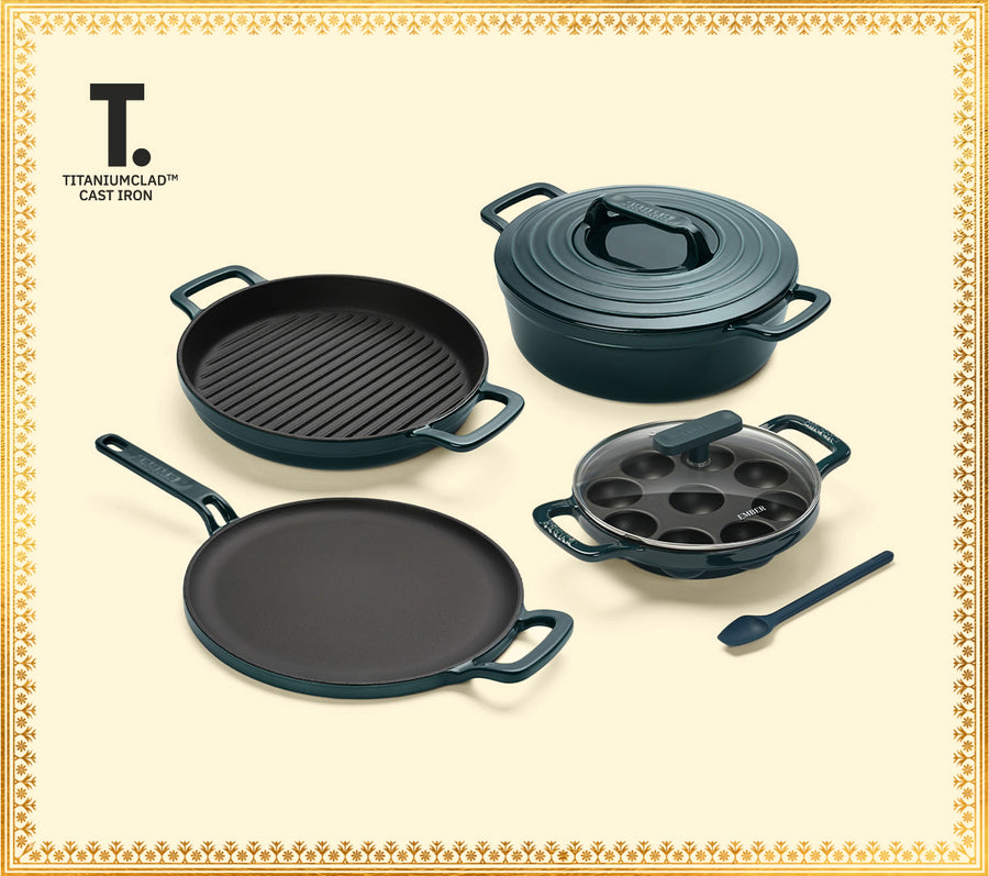 TitaniumClad Cast Iron - Set of 4 - Teal