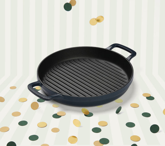Pre-Seasoned Cast Iron Grill Pan 27cm - Nilgiri Blue