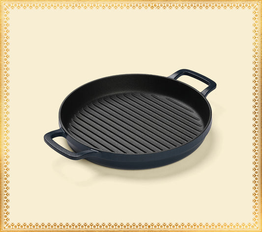 Pre-Seasoned Cast Iron Grill Pan 27cm - Nilgiri Blue