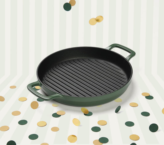 Pre-Seasoned Cast Iron Grill Pan 27cm - Coorg Green