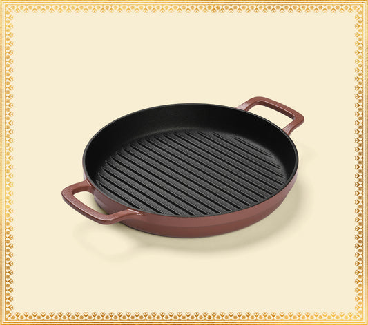 Pre-Seasoned Cast Iron Grill Pan 27cm - Jaipur Terracotta