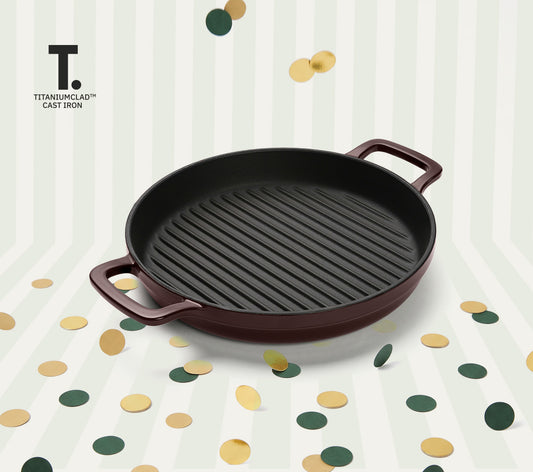 TitaniumClad™  Cast Iron Grill Pan 27cm - Wine