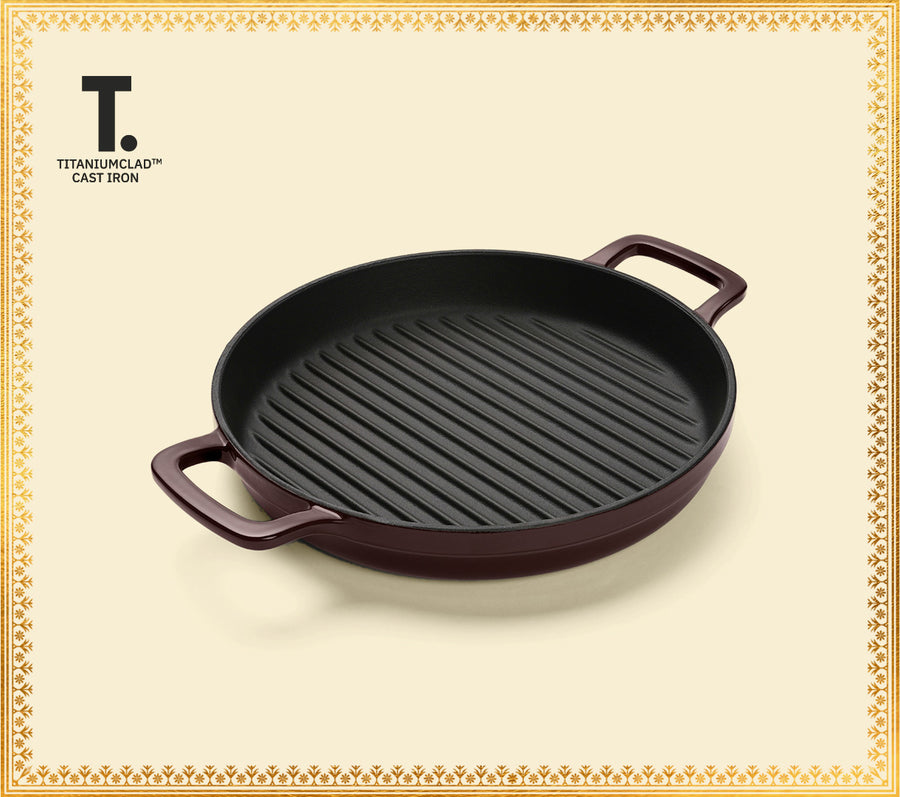 TitaniumClad™  Cast Iron Grill Pan 27cm - Wine
