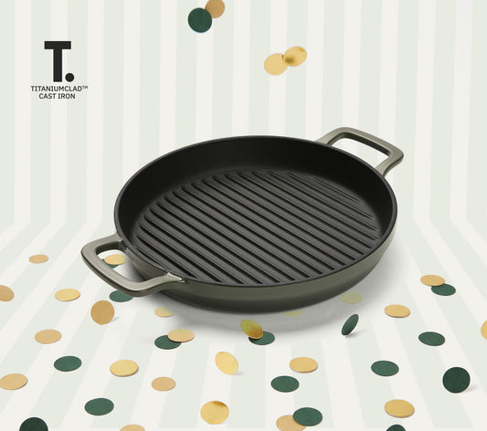 TitaniumClad™  Cast Iron Grill Pan 27cm - Sage
