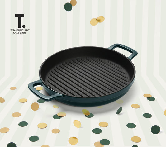 TitaniumClad™  Cast Iron Grill Pan 27cm - Teal