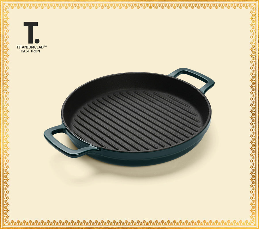 TitaniumClad™  Cast Iron Grill Pan 27cm - Teal