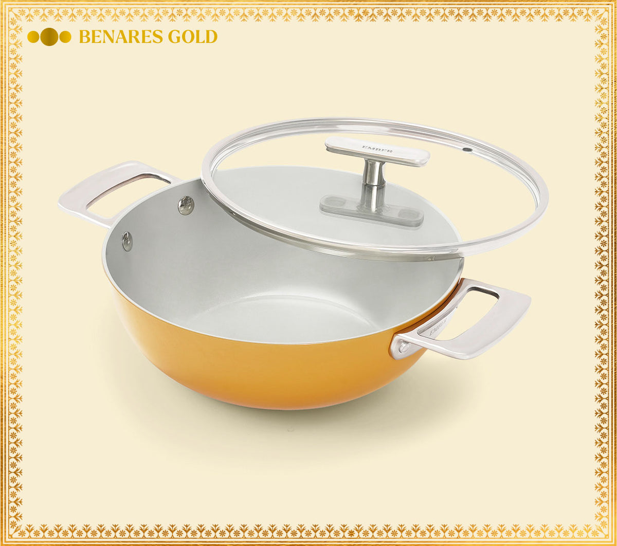 Kadai 24cm with glass lid - Benares Gold