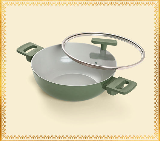 Kadai 24cm with glass lid - Coorg Green