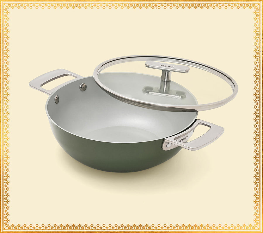 Kadai 24cm with glass lid - Coorg Green