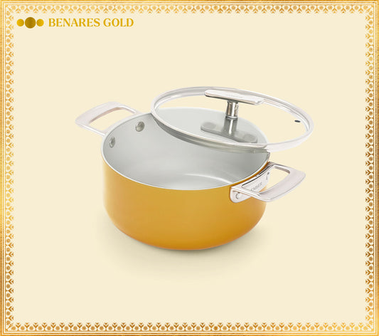 Mini Dutch Oven 20cm with glass lid - Benares Gold
