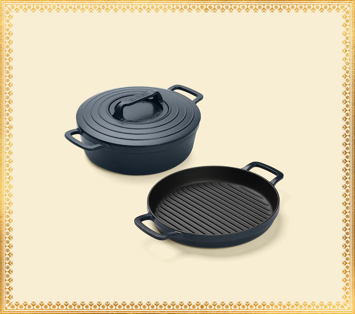 Pre-seasoned Cast Iron Duo - Nilgiri Blue