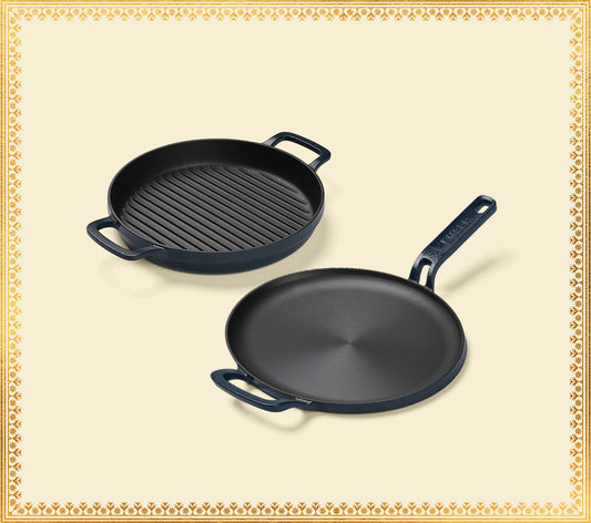 Pre-seasoned Cast Iron Duo - Nilgiri Blue