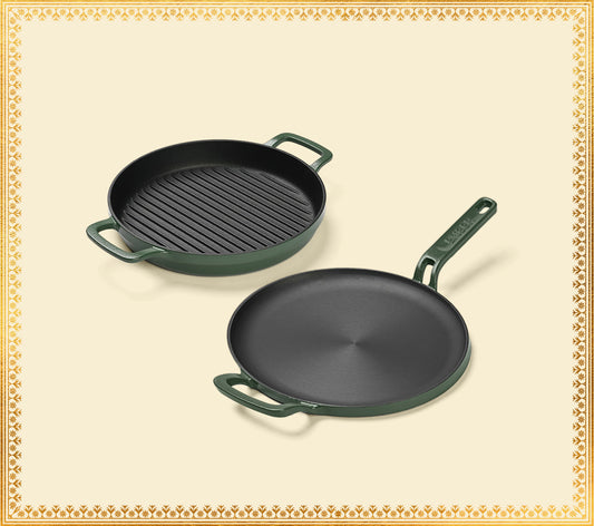 Pre-seasoned Cast Iron Duo - Coorg Green