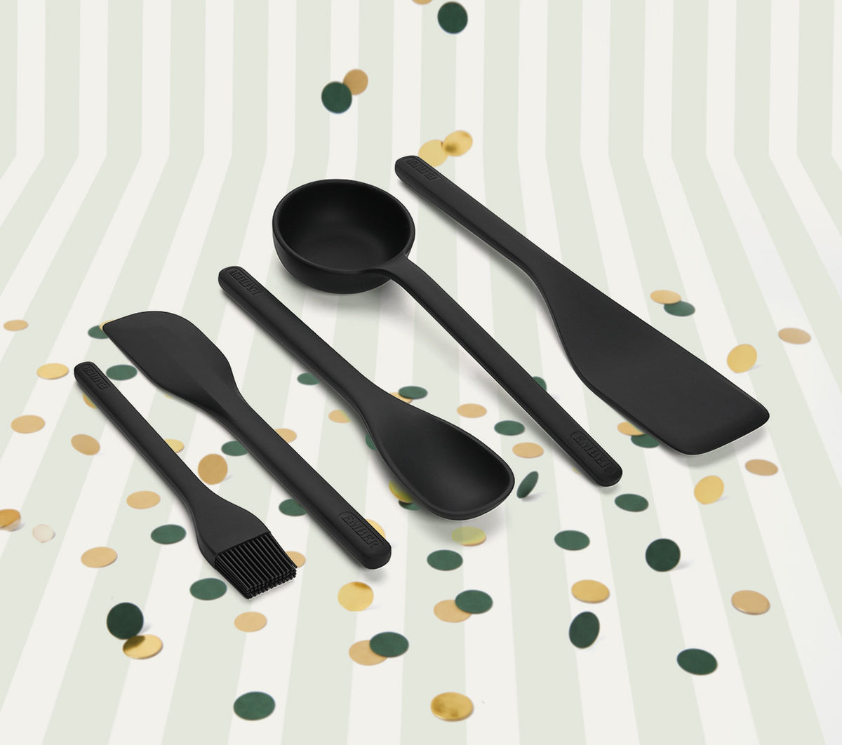 Set of 5 (Ladle, Brush, Flip, Stir, Scrape) - Black