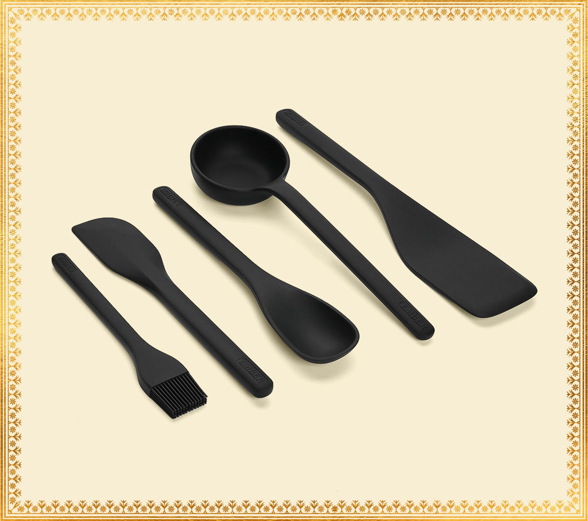 Set of 5 (Ladle, Brush, Flip, Stir, Scrape) - Black