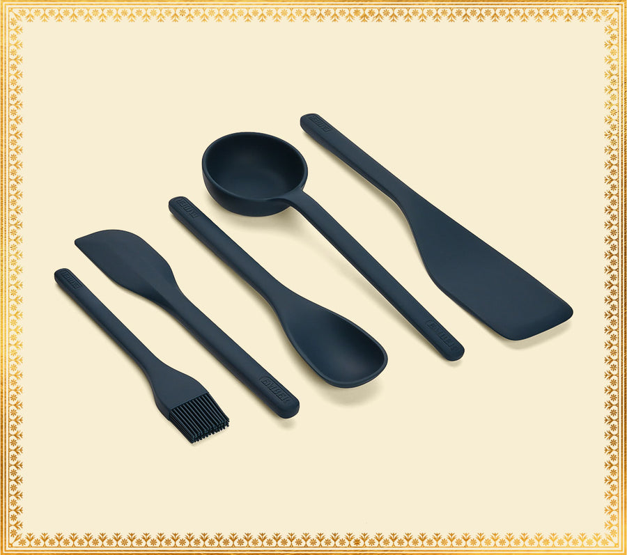 Set of 5 (Ladle, Brush, Flip, Stir, Scrape) - Nilgiri Blue