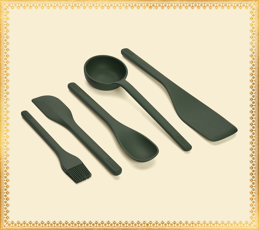 Set of 5 (Ladle, Brush, Flip, Stir, Scrape) - Coorg Green