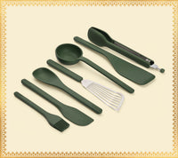 Set of 7 (Ladle, Brush, Flip, Stir, Scrape, Tong, Fish Spatula) - Coorg Green