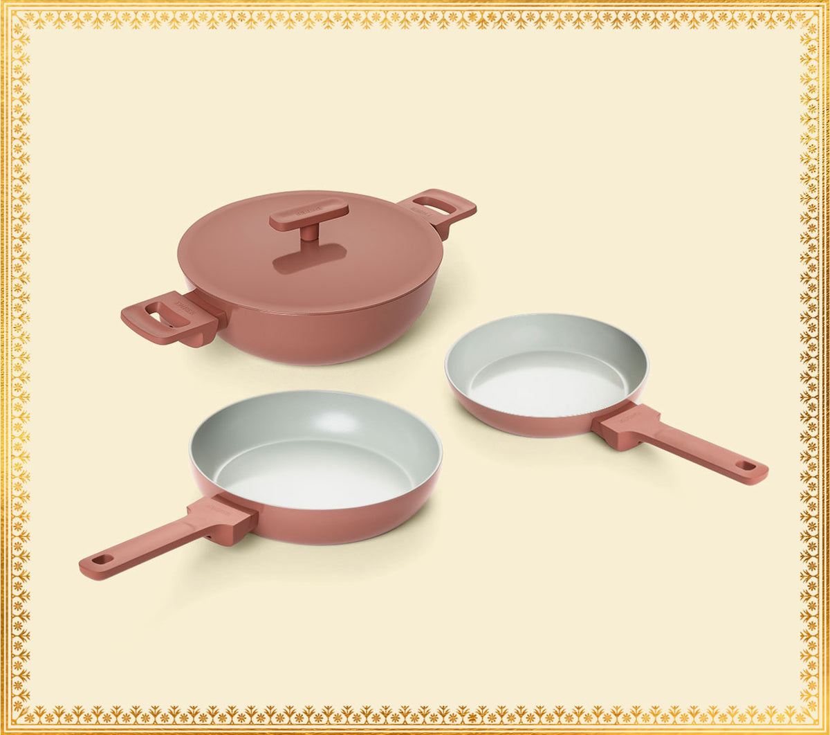Set of 3 - Frypan + Mini Frypan + Kadai - Terracotta - Jaipur Terracota