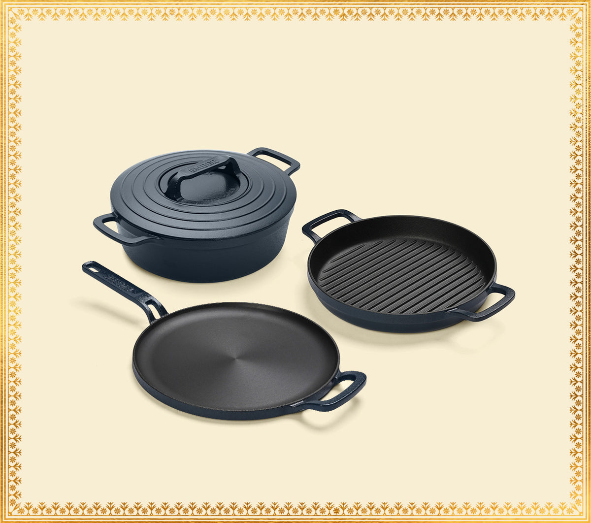 Pre-Seasoned Cast Iron Trio - Nilgiri Blue