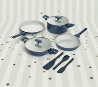Set of 4  -Frypan, Kadai, Dosa Pan, Dutch Oven + Bakelite handle + 2 Glass lid