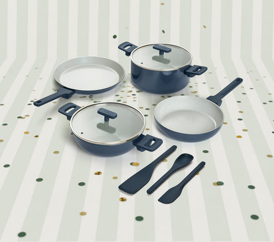 Complete Cookware Set (4-Piece) with glass lid - Nilgiri Blue