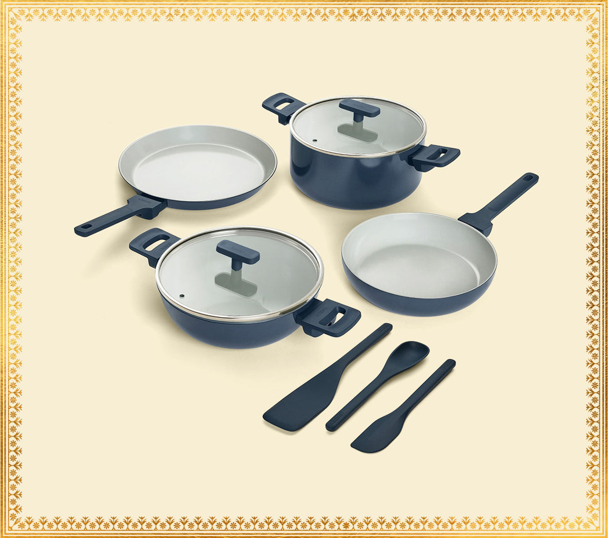 Complete Cookware Set (4-Piece) with glass lid - Nilgiri Blue