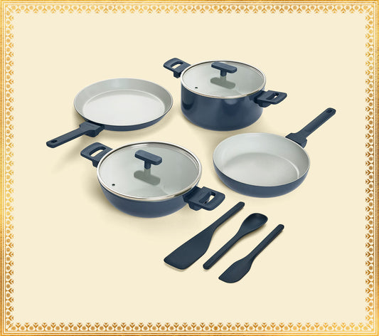 Complete Cookware Set (4-Piece) with glass lid - Nilgiri Blue