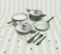 Set of 4  -Frypan, Kadai, Dosa Pan, Dutch Oven + Bakelite handle + 2 Glass lid