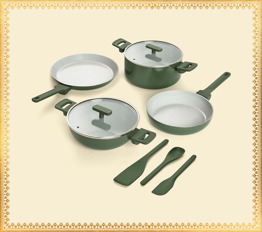 Complete Cookware Set (4-Piece) with glass lid - Coorg Green
