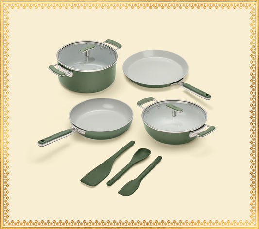 Complete Cookware Set (4-Piece) with glass lid - Coorg Green