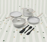 Set of 4  -Frypan, Kadai, Dosa Pan, Dutch Oven + SS handle + 2 Glass lid