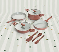 Set of 4  -Frypan, Kadai, Dosa Pan, Dutch Oven + Bakelite handle + 2 Glass lid