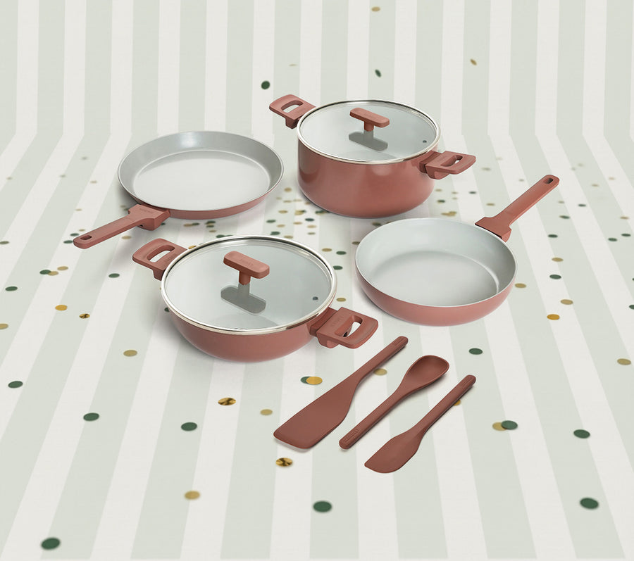 Set of 4  -Frypan, Kadai, Dosa Pan, Dutch Oven + Bakelite handle + 2 Glass lid