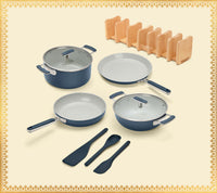 Complete Cookware Set with storage (4-Piece) with glass lid - Nilgiri Blue