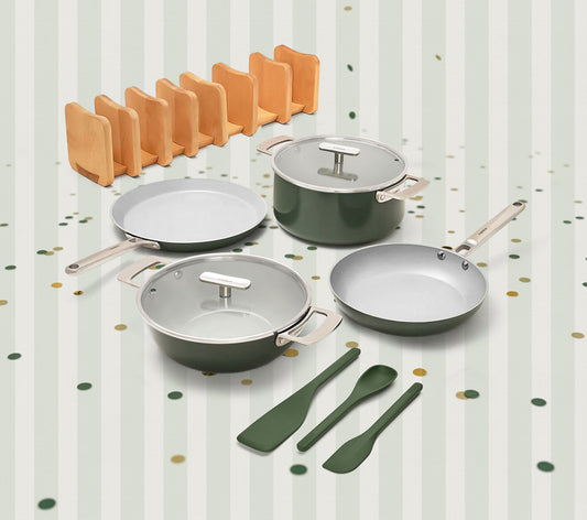 Complete Cookware Set with storage (4-Piece) with glass lid - Coorg Green