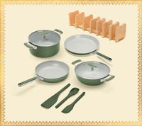 Complete Cookware Set with storage (4-Piece) with glass lid - Coorg Green