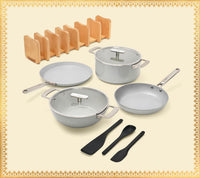 Complete Cookware Set with storage (4-Piece) with glass lid - Himalayan Mist